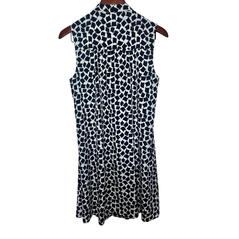 CeCe Tie Neck Shift Dress Women 10 Black White Geometric Print Sleeveless - Picture 3 of 8
